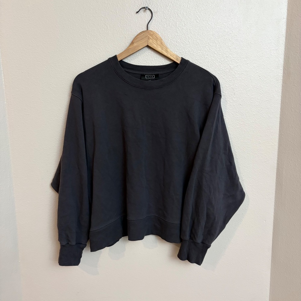 AYR Sweatshirt Large Charcoal Gray Pima Cotton Modal Boxy Cropped Crewneck